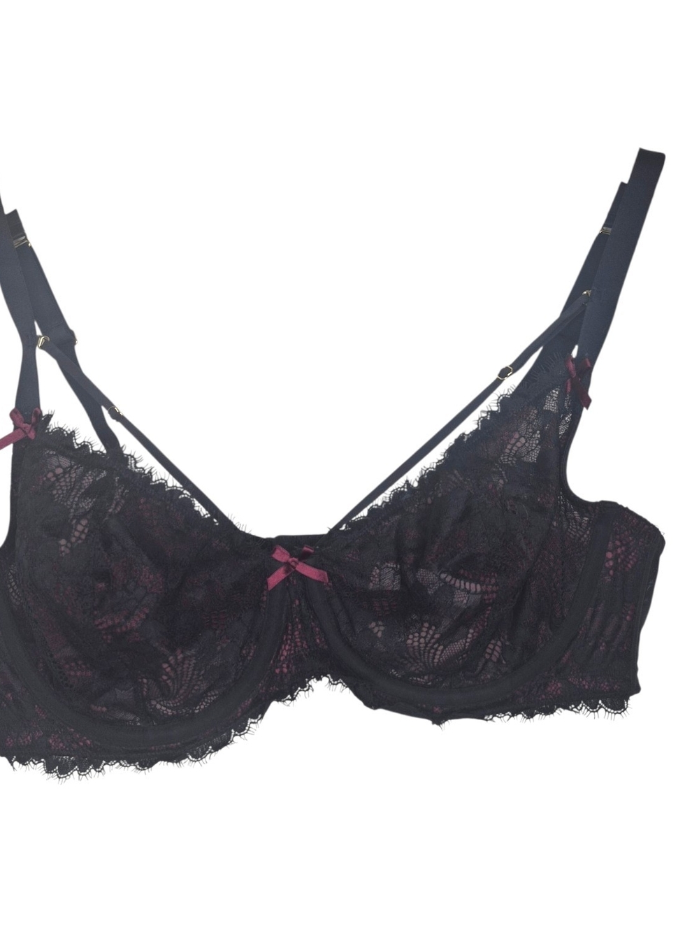 Cacique Black Sheer Lace Underwire Unlined Balconette Bra Size 42C Goth Romantic